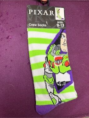 PIXAR Buzz Lightyear Green Stripe Crew Socks - Men Size 9-13